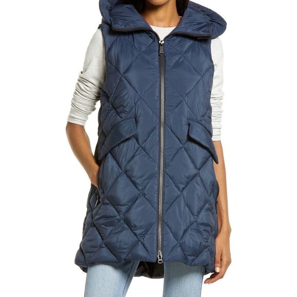 Sam Edelman Jackets & Blazers - Sam Edelman Navy Diamond Quilted Water Repellant Hooded Vest XXL Puffer Long